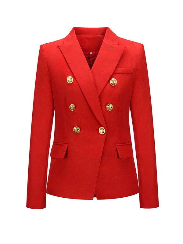 Buttoned Long Sleeves Notched Collar Outerwear Blazer