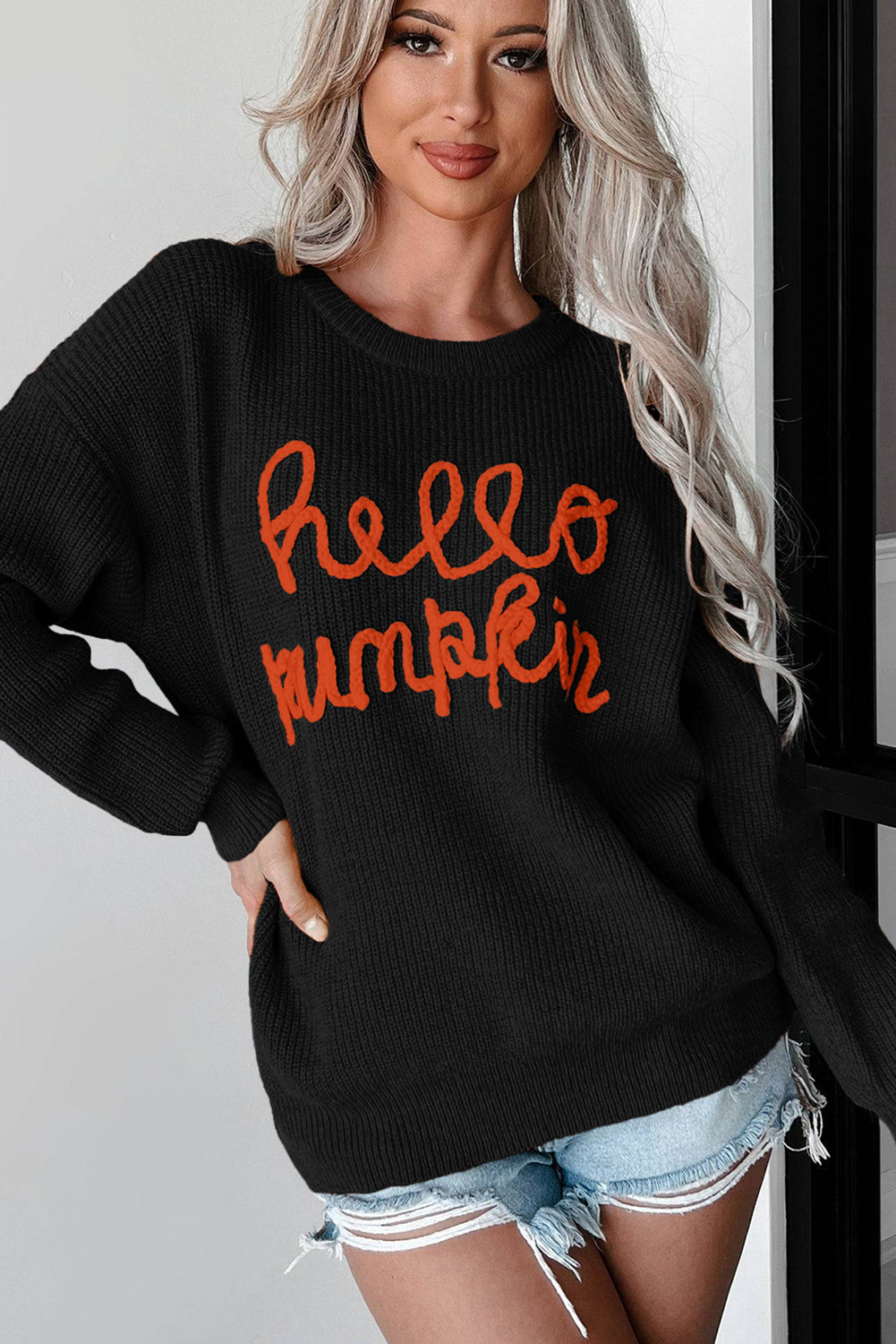 Flamingo Hello Pumpkin Graphic Sweater - Luxe Mod 