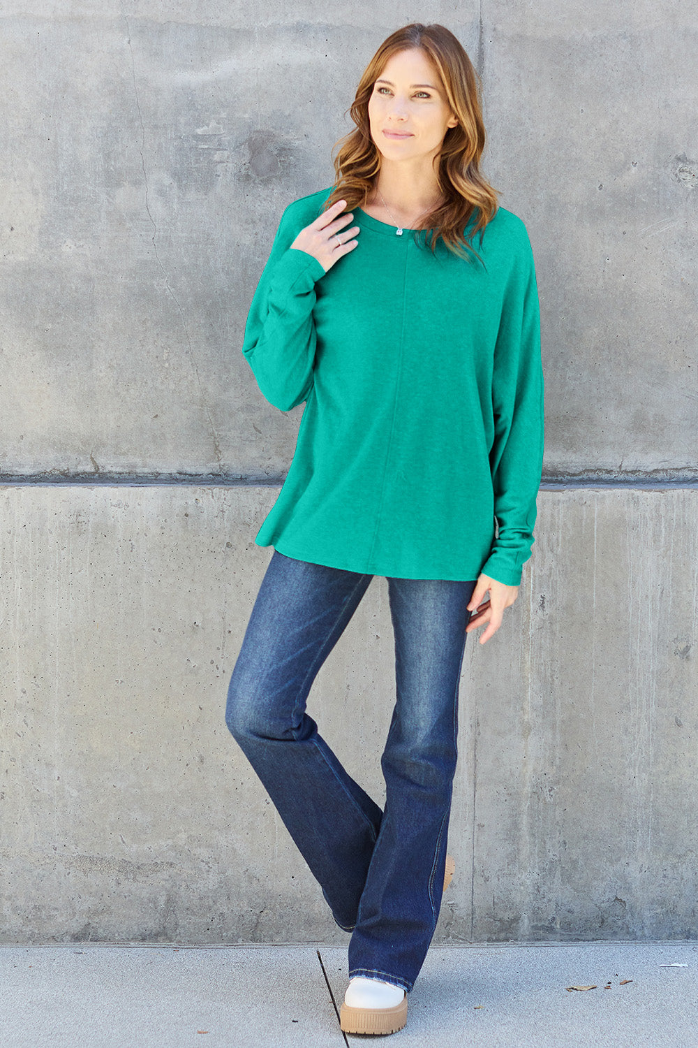 Double Take Full Size Round Neck Long Sleeve T-Shirt - Luxe Mod 