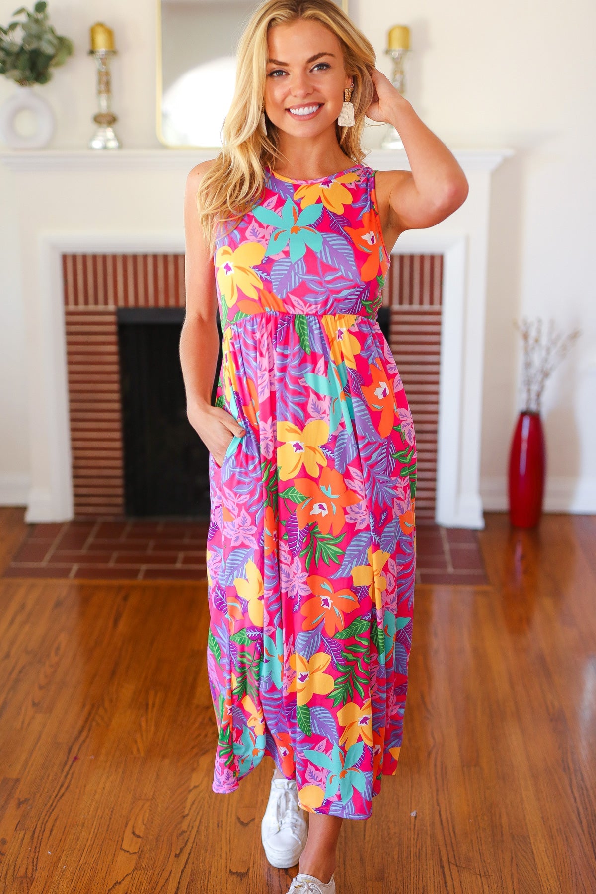 Diva Dreams Multicolor Tropical Floral Fit & Flare Maxi Dress - Luxe Mod 