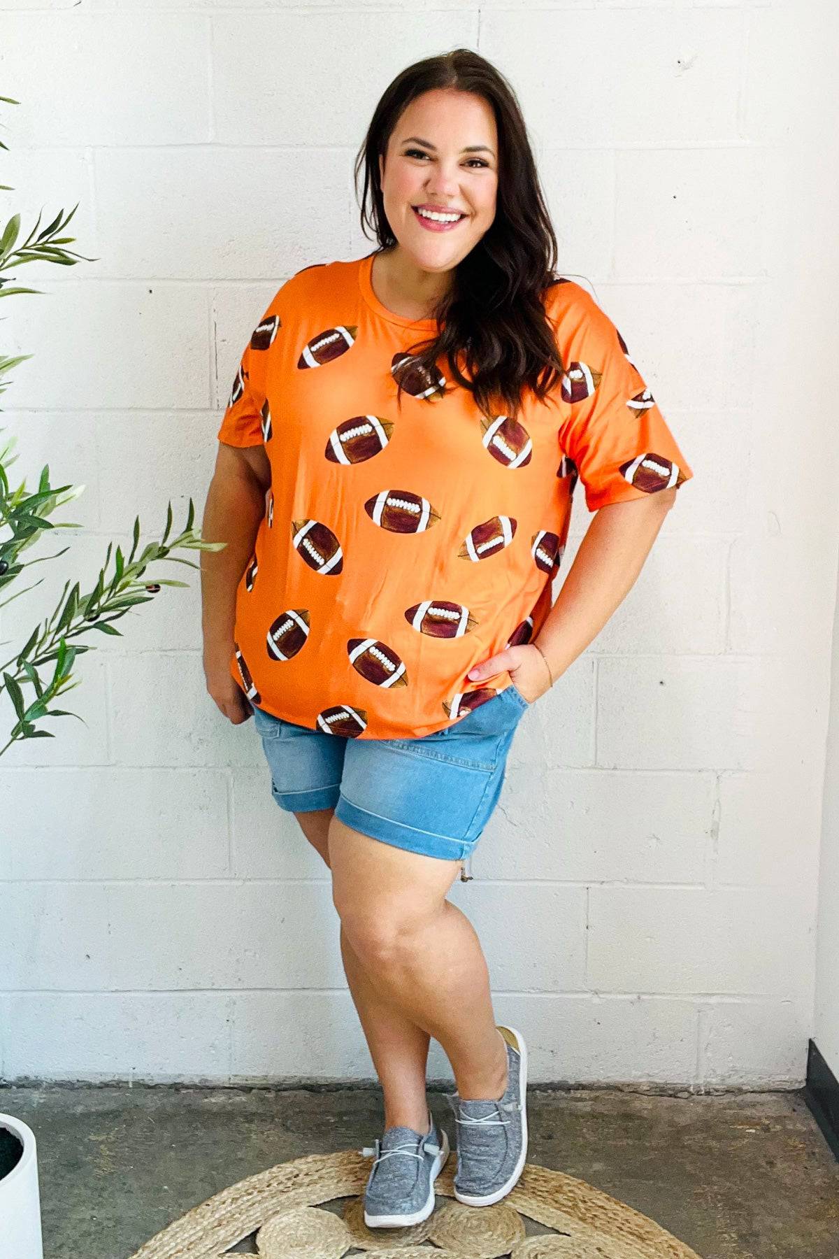 Game Day Orange Football Print Knit Top - Luxe Mod 