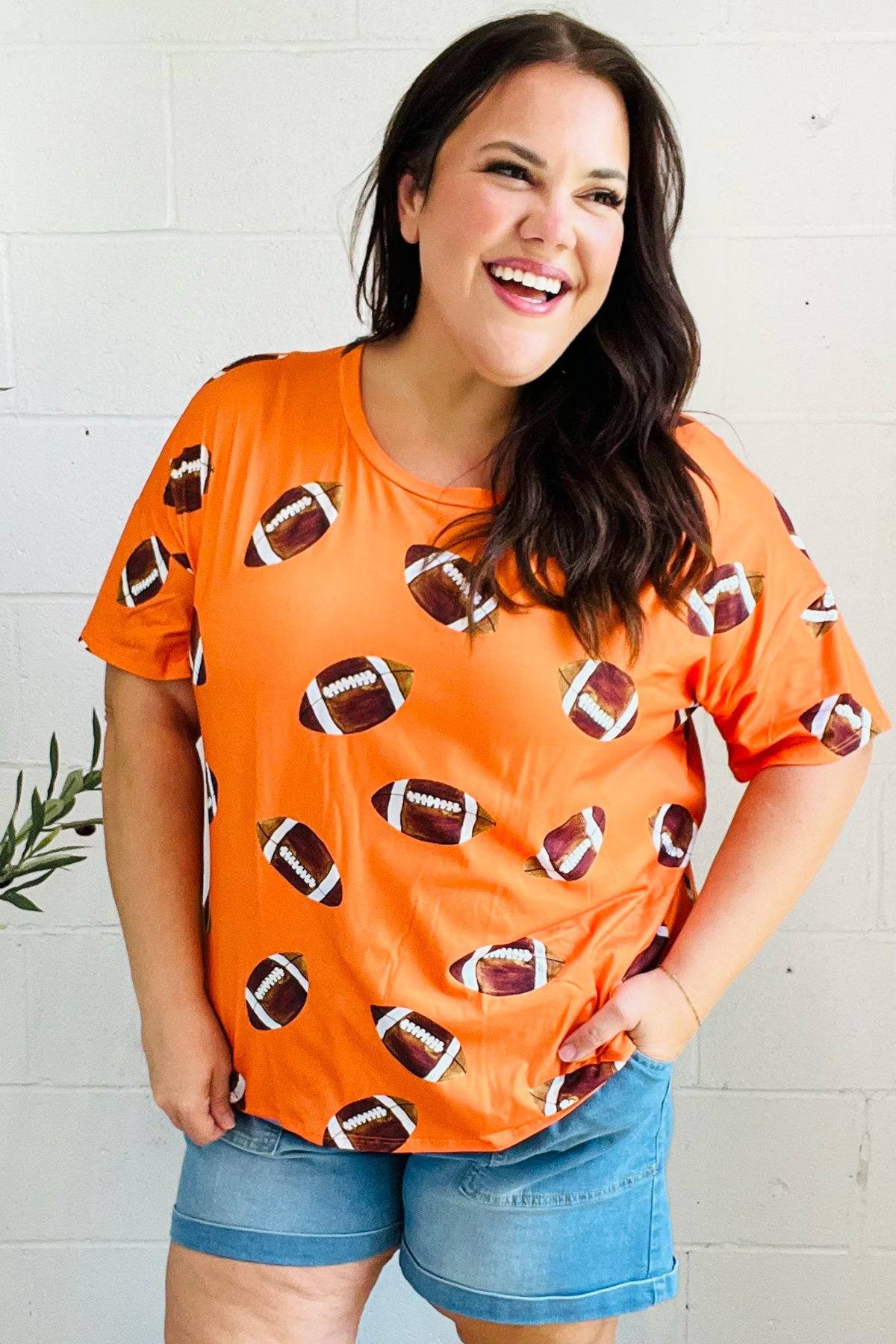 Game Day Orange Football Print Knit Top - Luxe Mod 