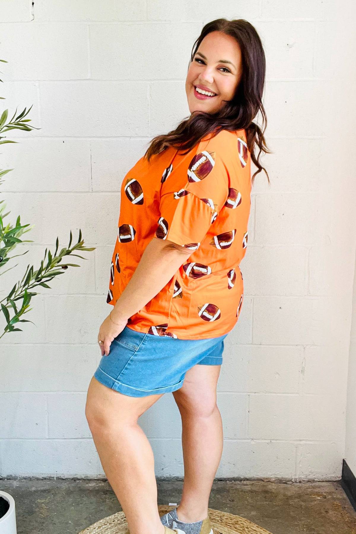 Game Day Orange Football Print Knit Top - Luxe Mod 