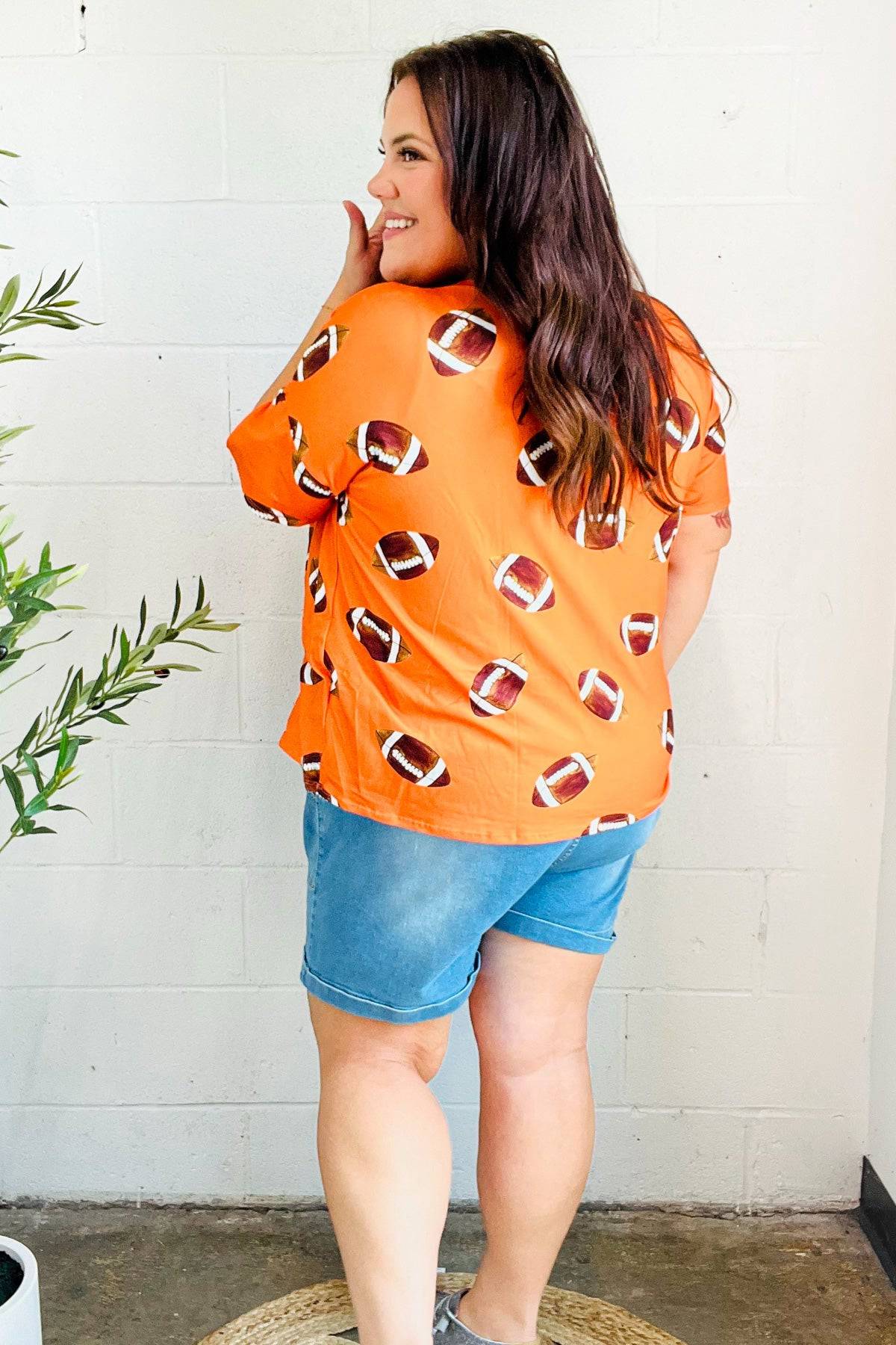 Game Day Orange Football Print Knit Top - Luxe Mod 