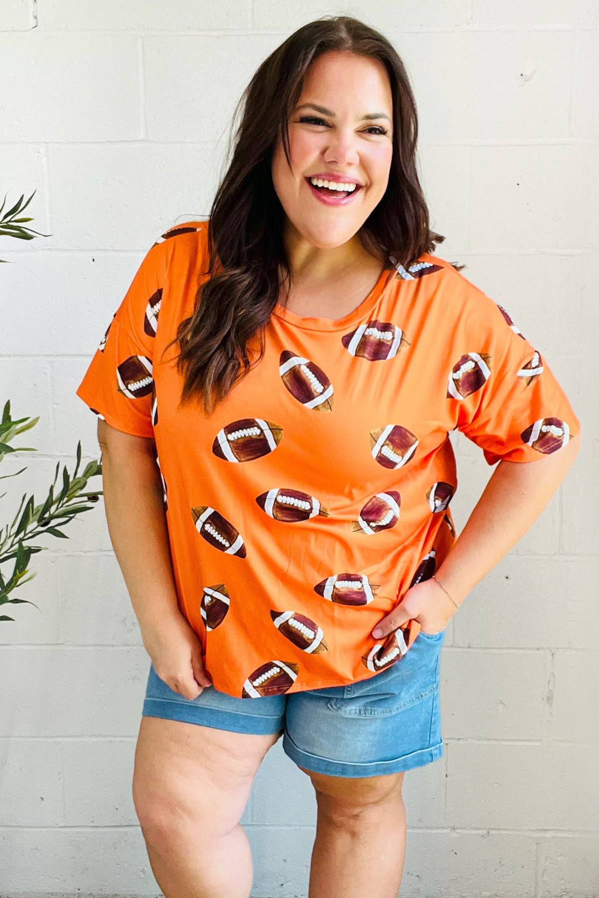 Game Day Orange Football Print Knit Top - Luxe Mod 