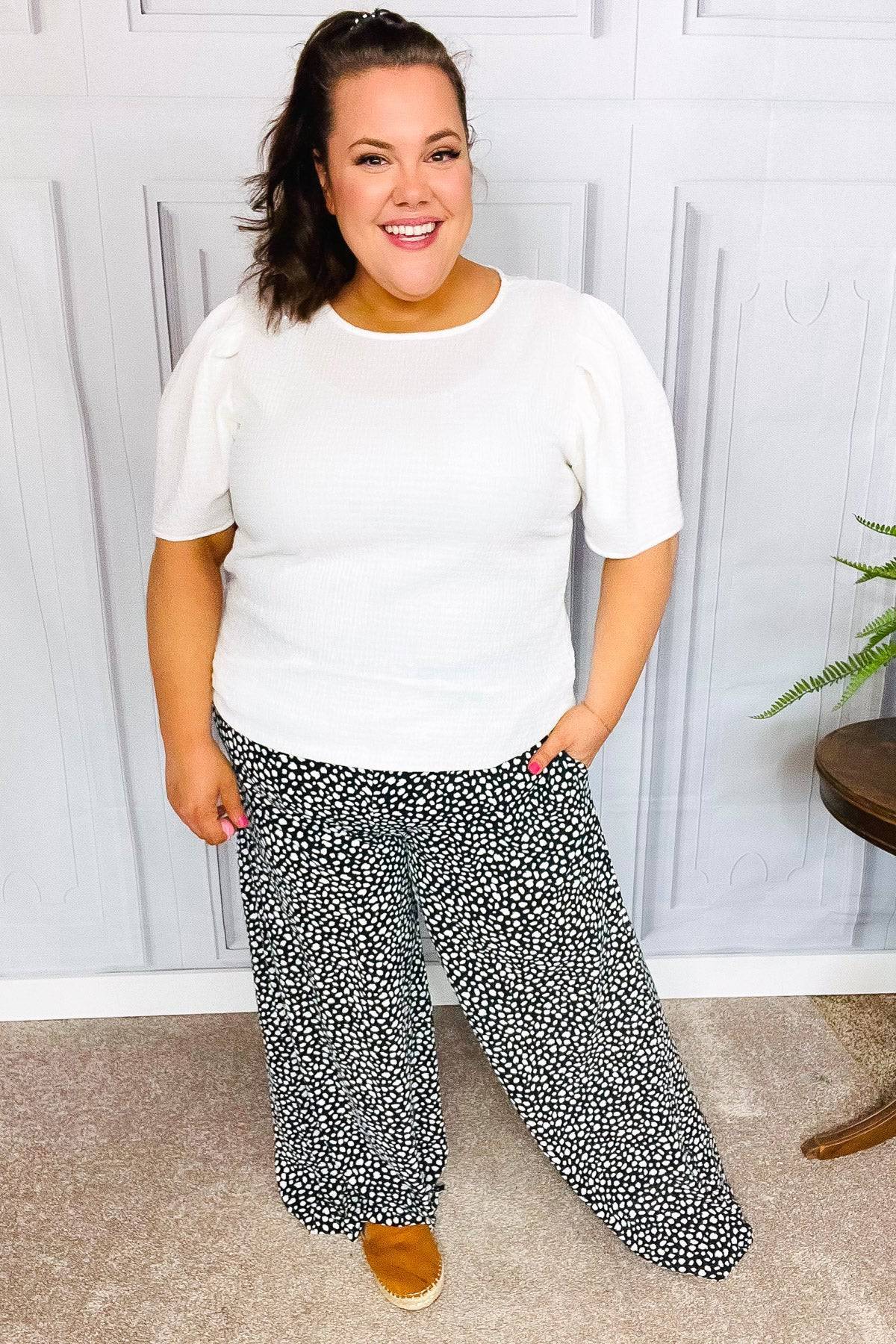 Let's Meet Up Black Animal Print Smocked Waist Palazzo Pants - Luxe Mod 