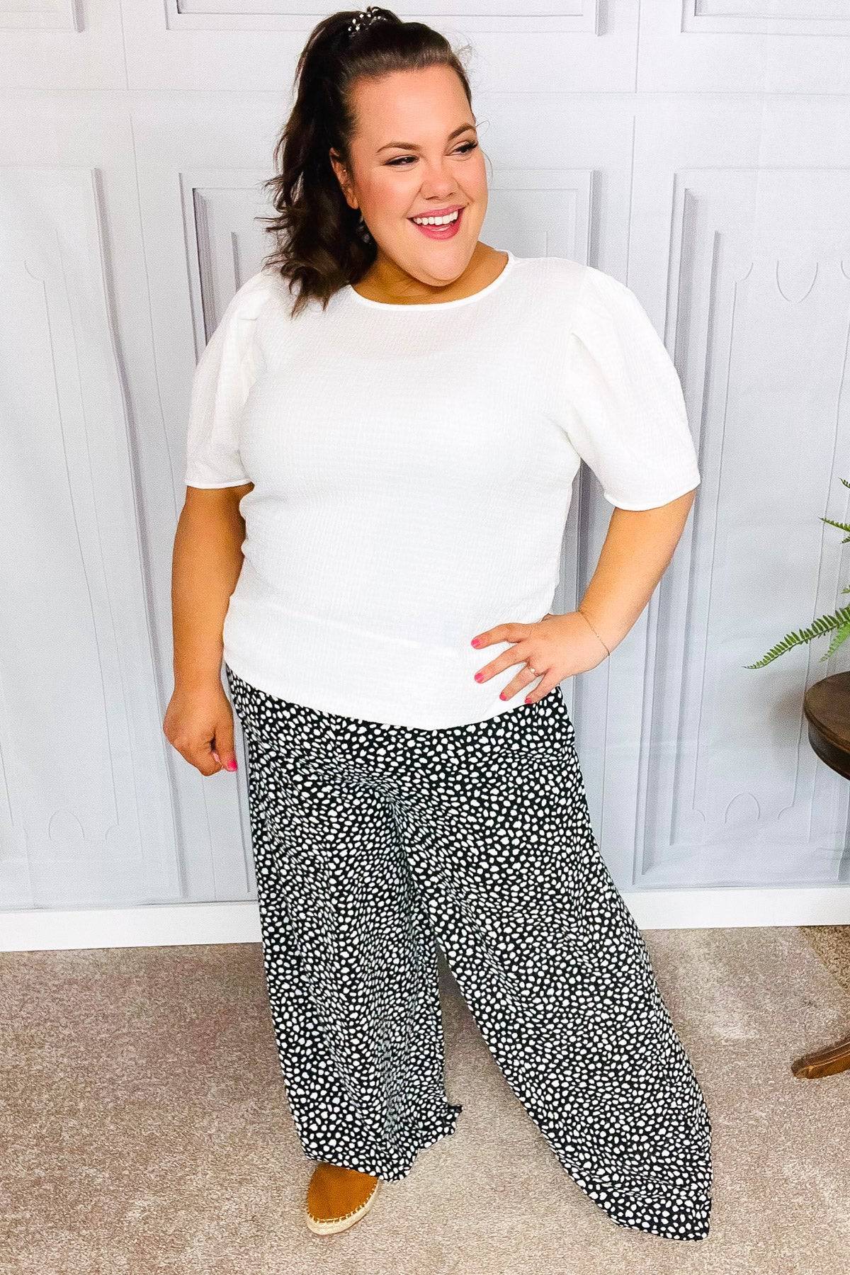 Let's Meet Up Black Animal Print Smocked Waist Palazzo Pants - Luxe Mod 