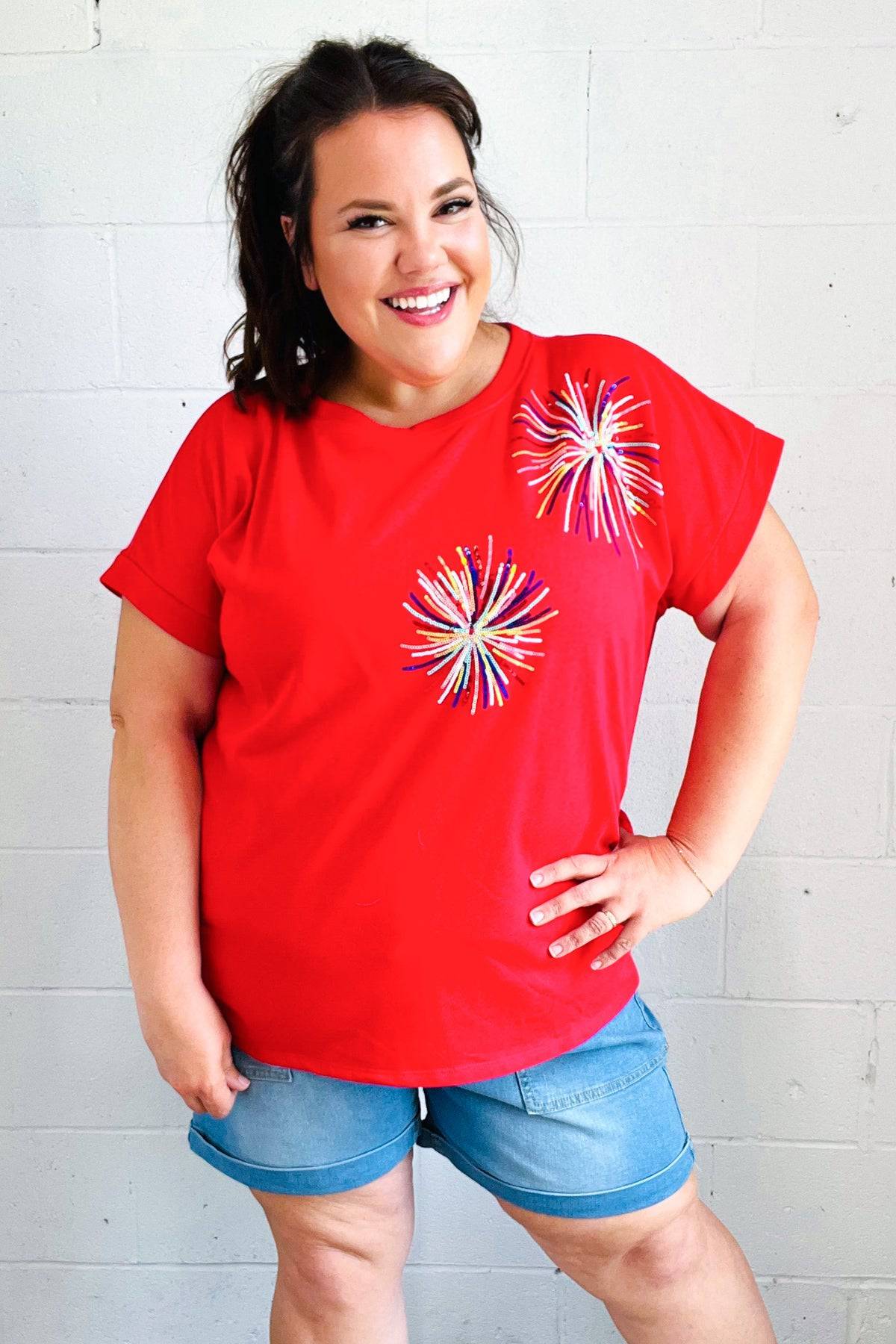 Light Me Up Red Sequin Firework Dolman Top - Luxe Mod 