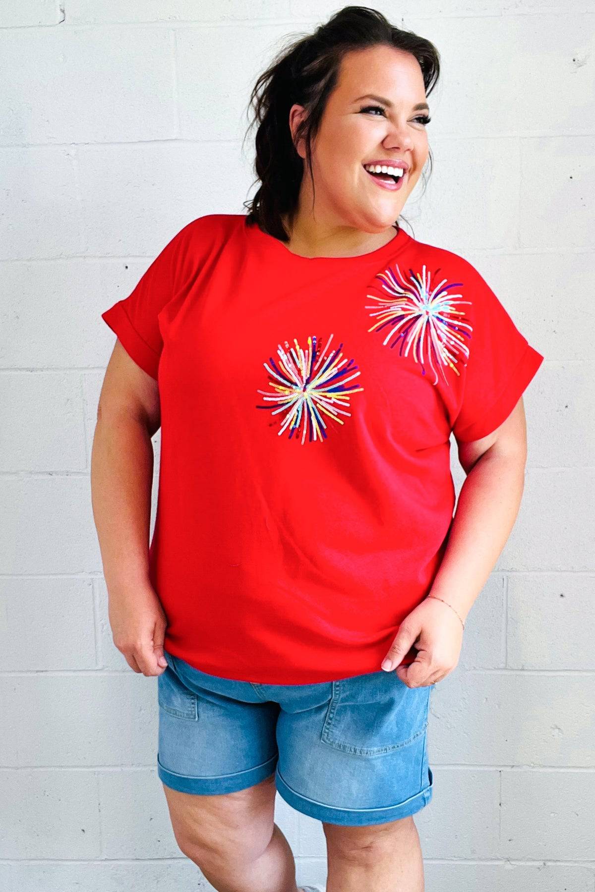 Light Me Up Red Sequin Firework Dolman Top - Luxe Mod 