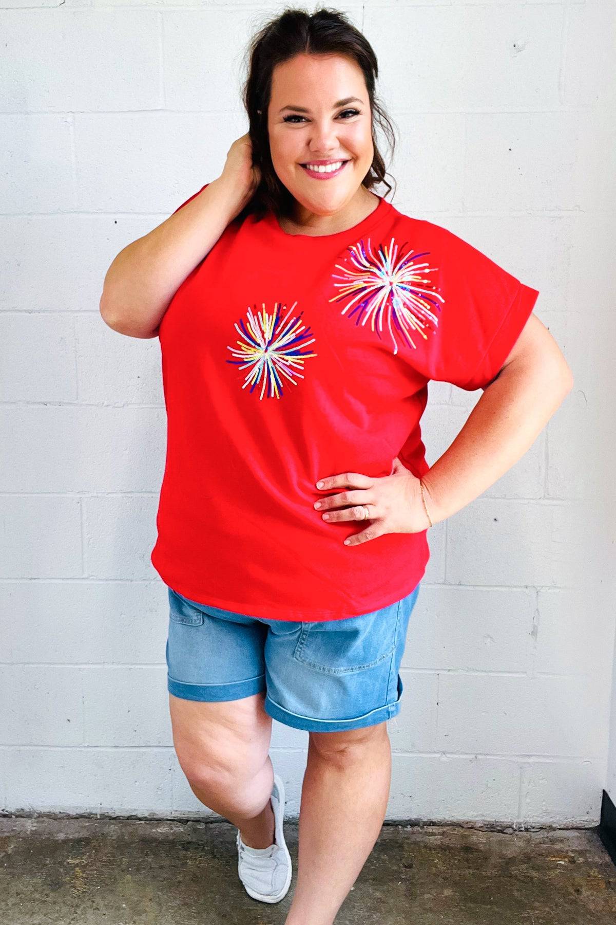 Light Me Up Red Sequin Firework Dolman Top - Luxe Mod 