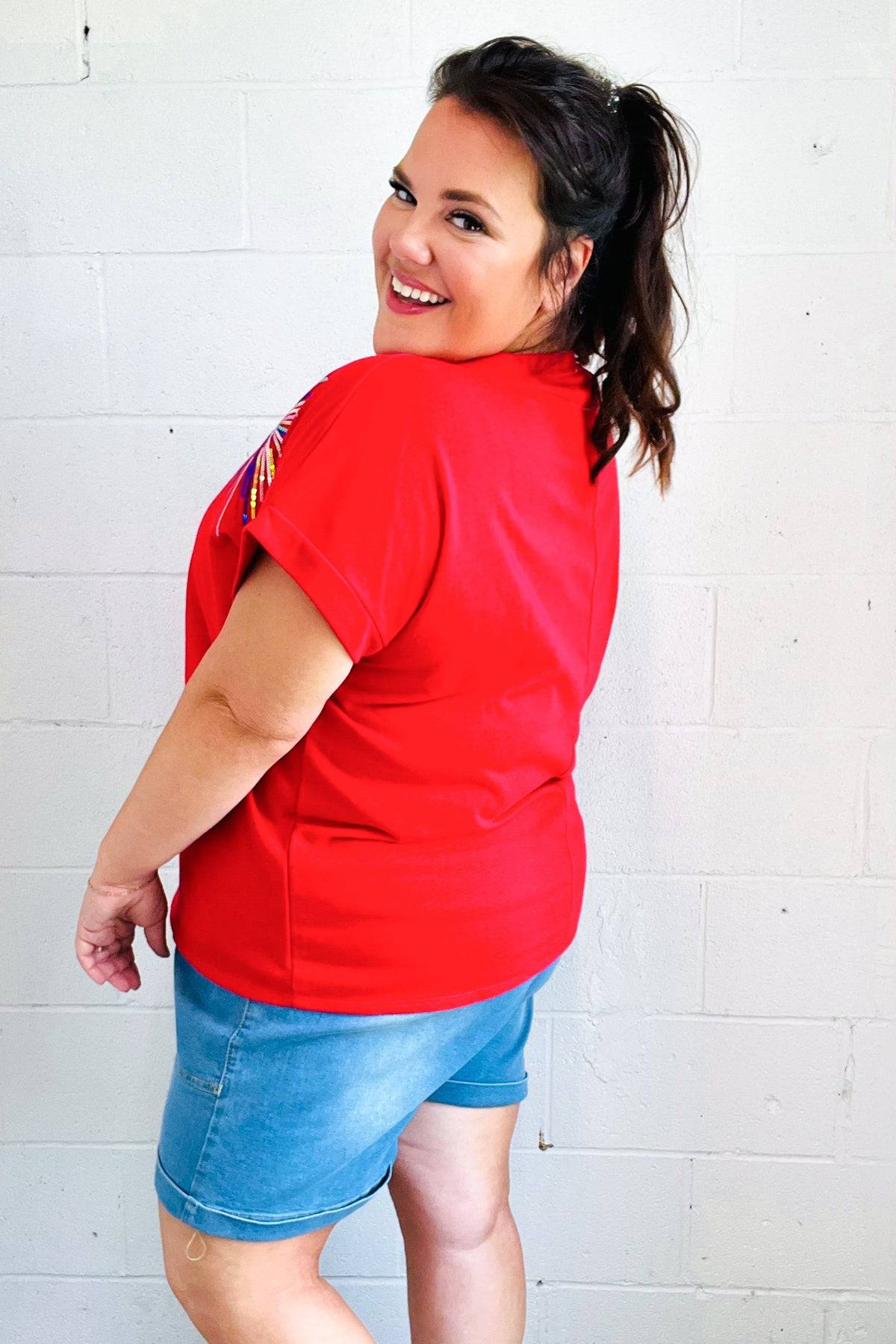 Light Me Up Red Sequin Firework Dolman Top - Luxe Mod 