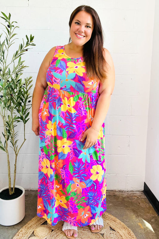 Diva Dreams Multicolor Tropical Floral Fit & Flare Maxi Dress - Luxe Mod 