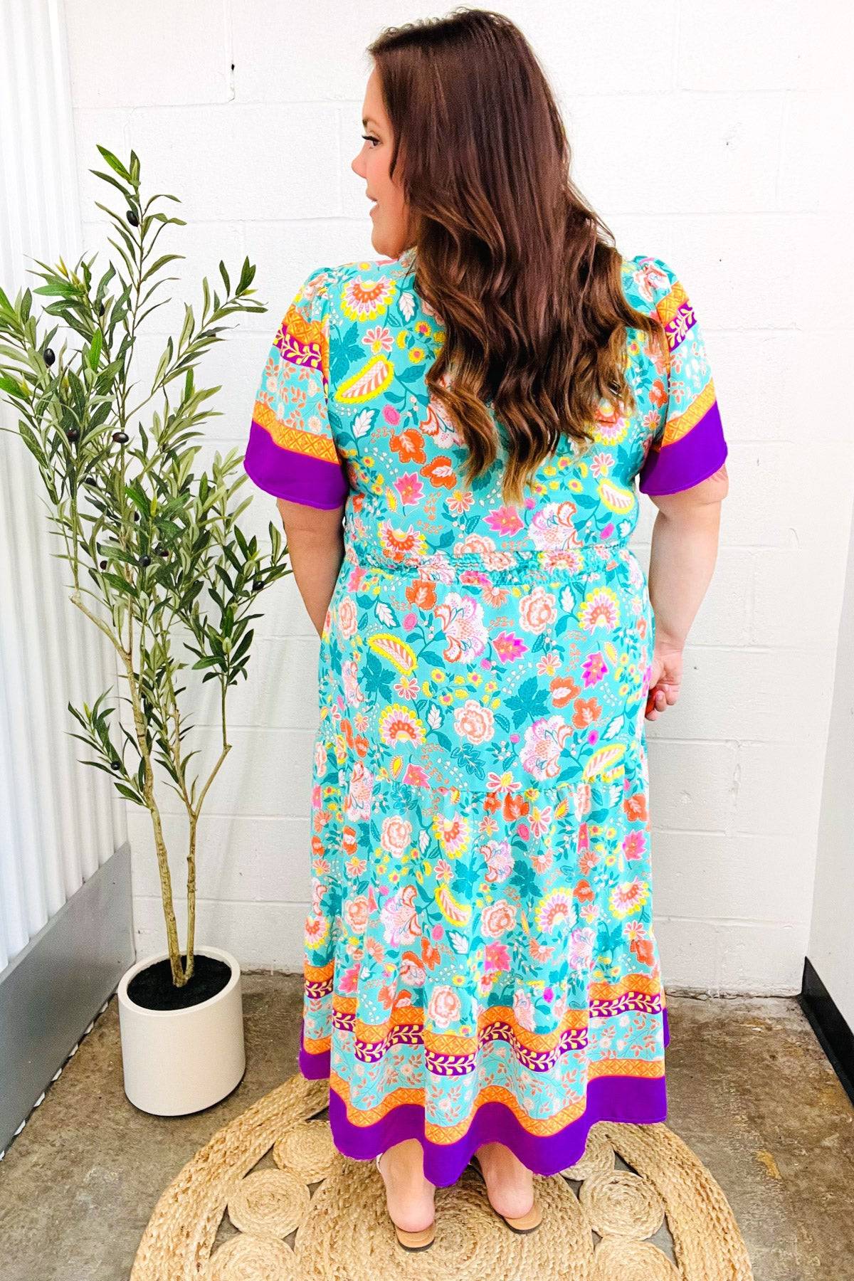 Beautiful You Mint Floral Border Print Smocked Waist Maxi Dress - Luxe Mod 