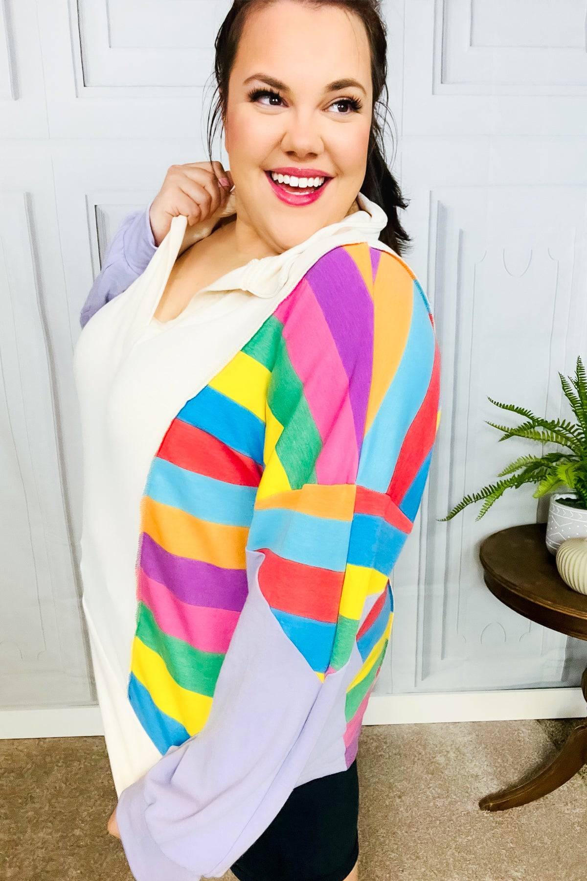 Feeling Bold Lilac Multicolor Stripe Collared V Neck Pullover - Luxe Mod 