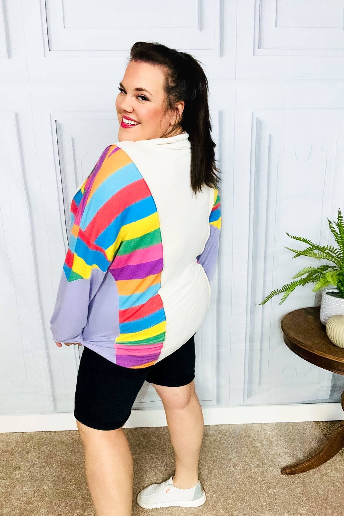 Feeling Bold Lilac Multicolor Stripe Collared V Neck Pullover - Luxe Mod 