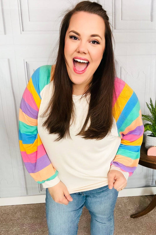 Just For You Rainbow Bubble Sleeve Terry Raglan Top - Luxe Mod 