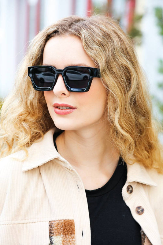 Black Thick Frame Rectangle Sunglasses - Luxe Mod 