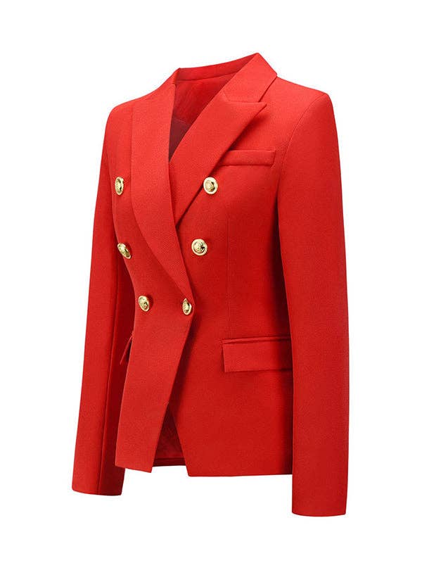 Buttoned Long Sleeves Notched Collar Outerwear Blazer