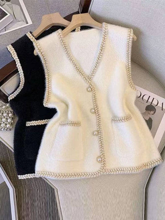 Buttoned Loose Sleeveless V-Neck Vest Outerwear