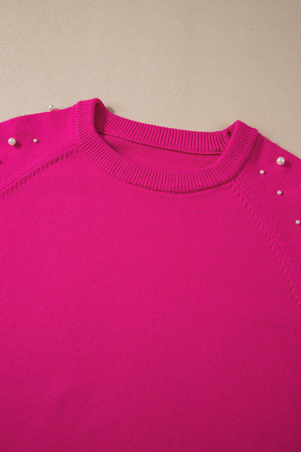 Strawberry Pink Pearled Decor Raglan Sleeve Plus Size Sweater - Luxe Mod 