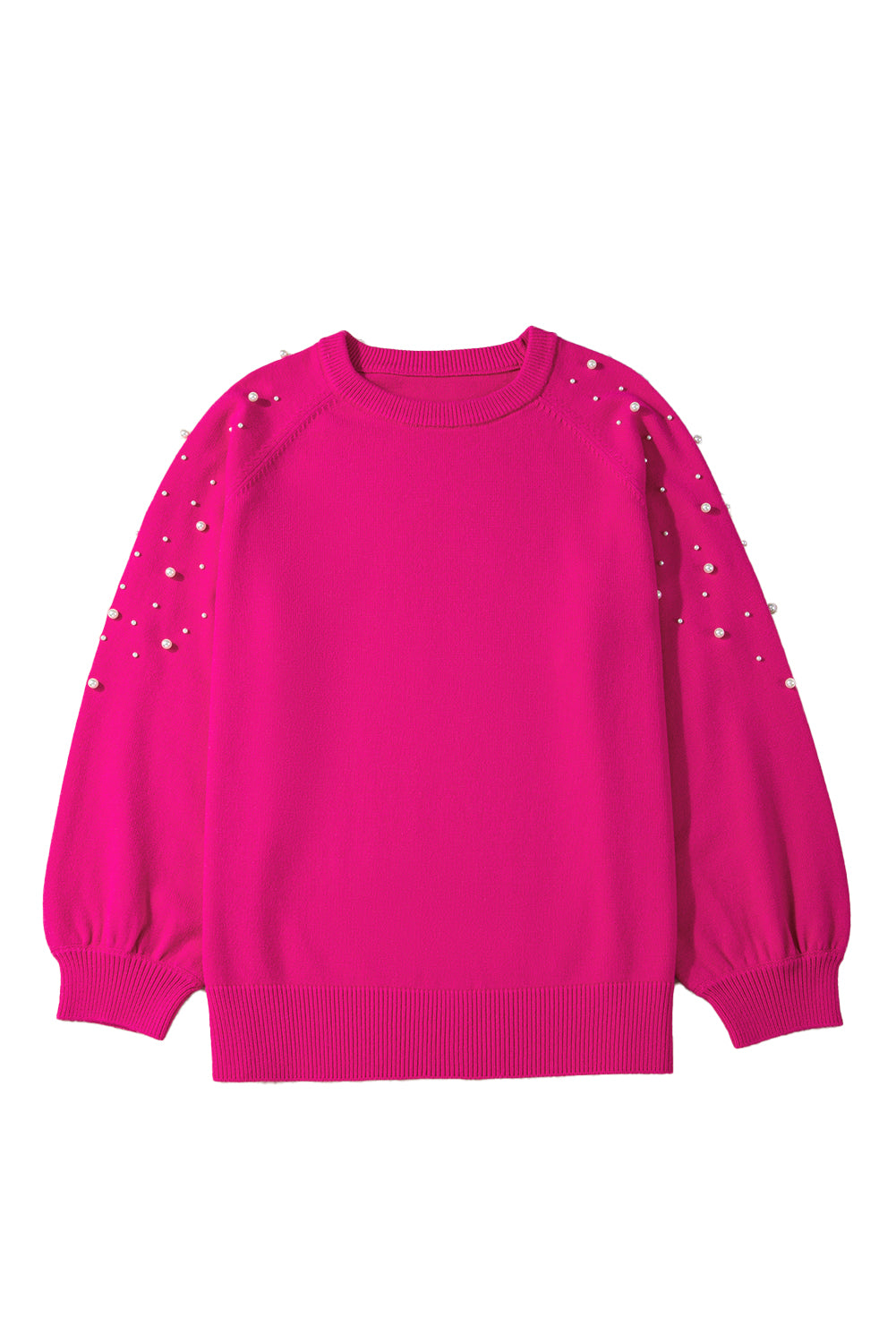 Strawberry Pink Pearled Decor Raglan Sleeve Plus Size Sweater - Luxe Mod 