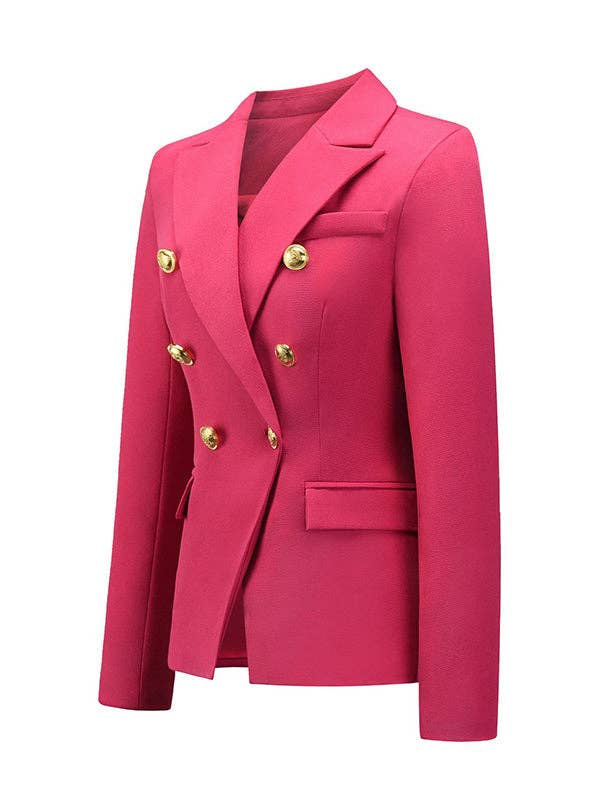 Buttoned Long Sleeves Notched Collar Outerwear Blazer