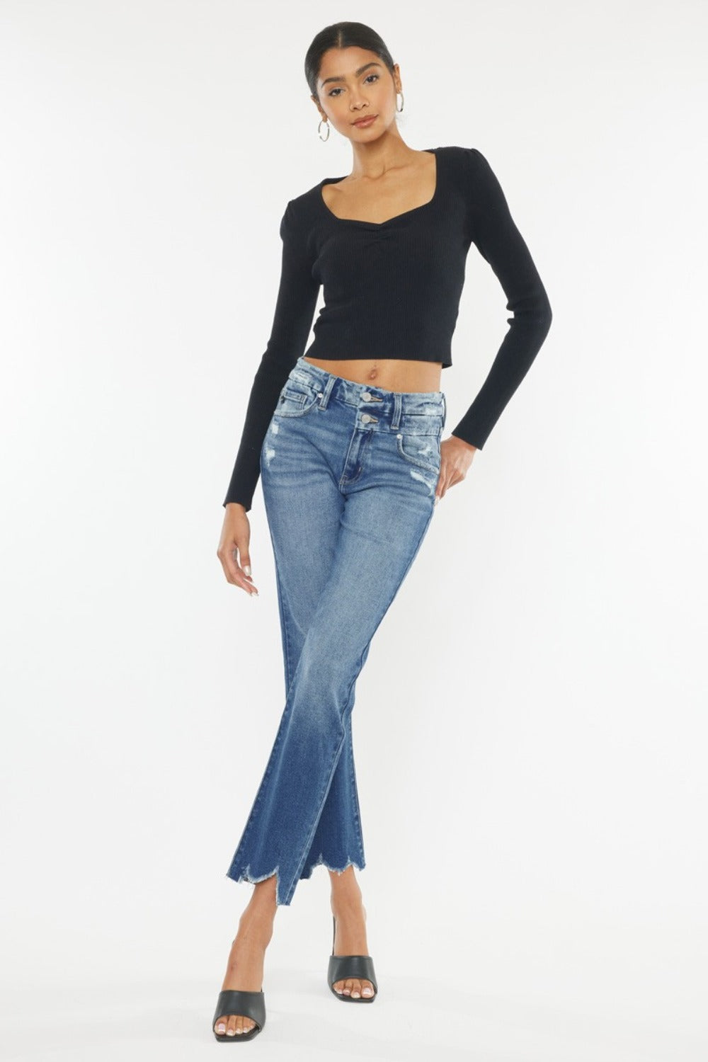 Kancan High Rise Wide Waistband Slim Straight Jeans - Luxe Mod 