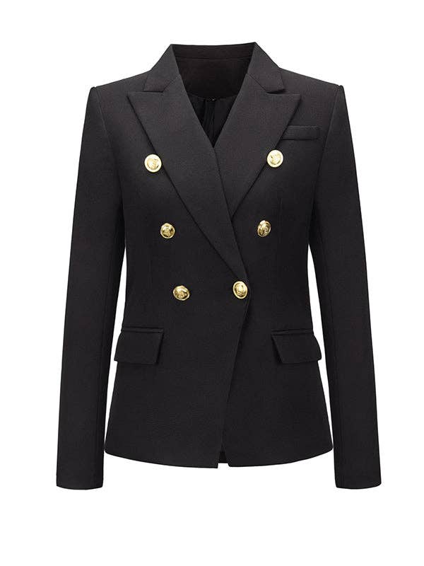 Buttoned Long Sleeves Notched Collar Outerwear Blazer