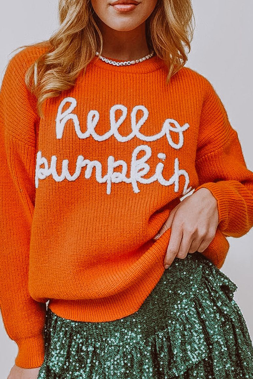 Flamingo Hello Pumpkin Graphic Sweater - Luxe Mod 