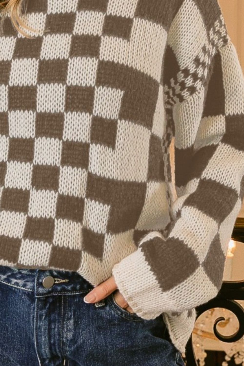 BiBi Checkered Contrast Chunky Sweater - Luxe Mod 