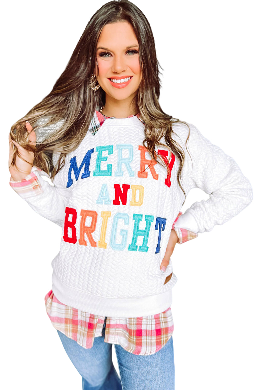 White Merry and Bright Quilted Sweatshirt - Luxe Mod 