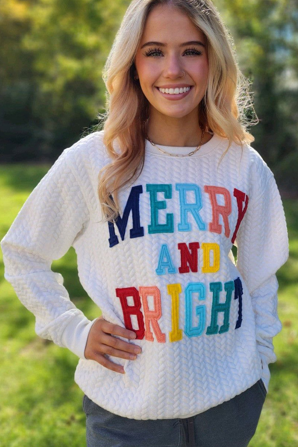 White Merry and Bright Quilted Sweatshirt - Luxe Mod 