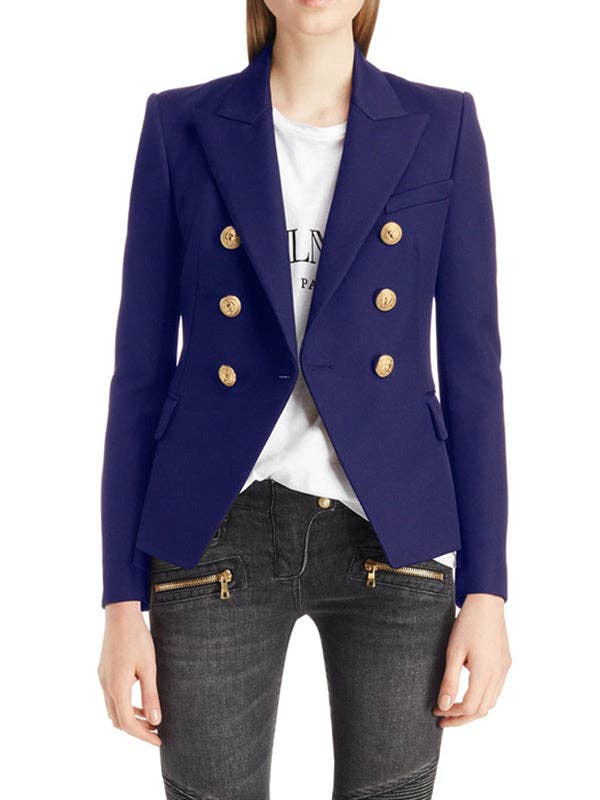 Buttoned Long Sleeves Notched Collar Outerwear Blazer