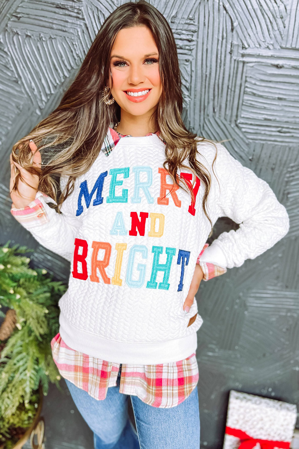 White Merry and Bright Quilted Sweatshirt - Luxe Mod 